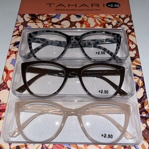 2.50 Tahari women’s reading glasses 3 pair pack Leopard print Pearl Brown  +2.50